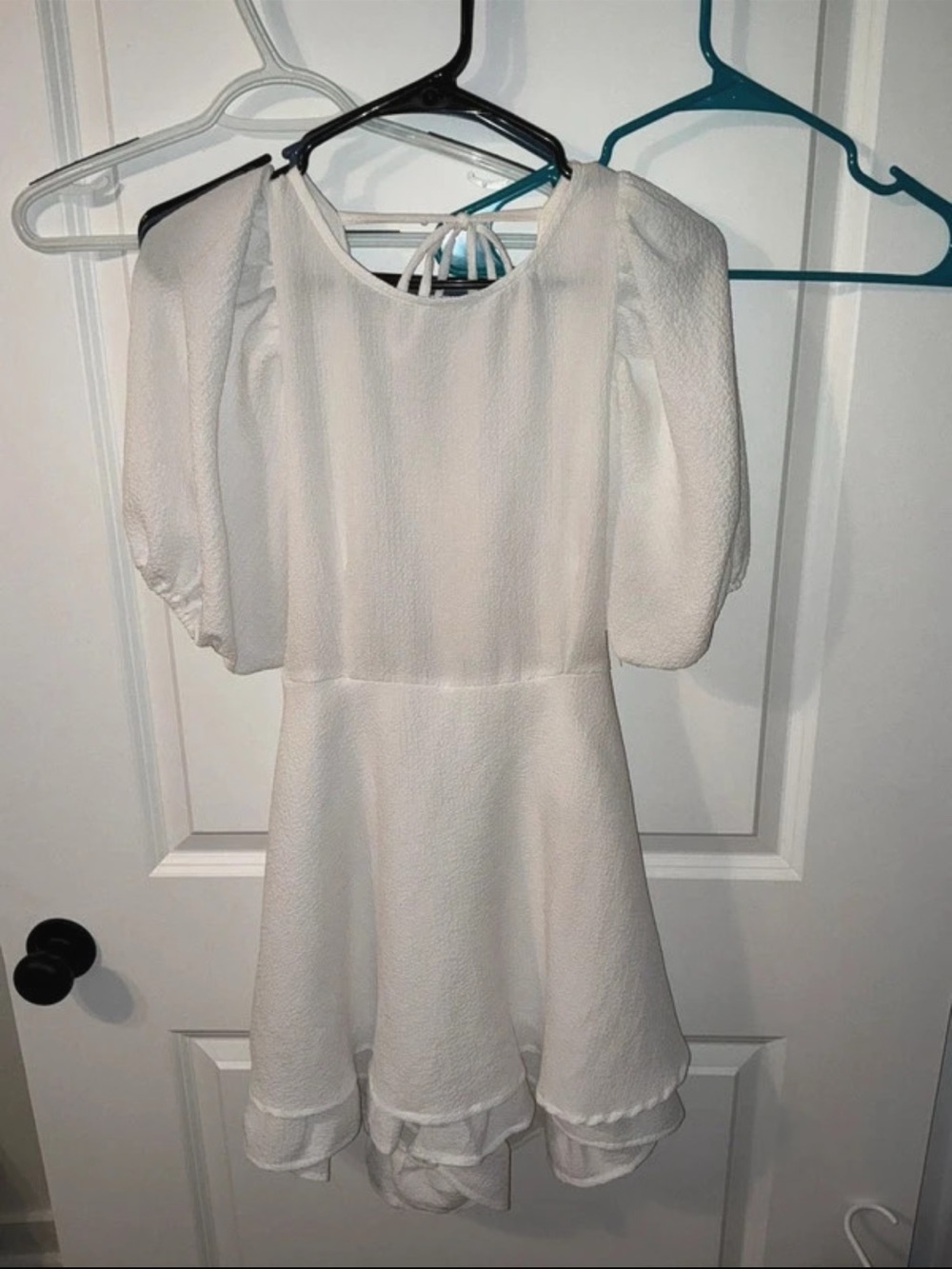 White Puff-Sleeve Fit & Flare Romper